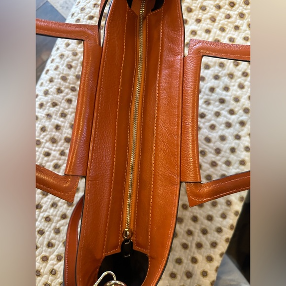 Anna Paola Made in Italy Large Orange Leather Tote Like New Condition - Picture 5 of 7